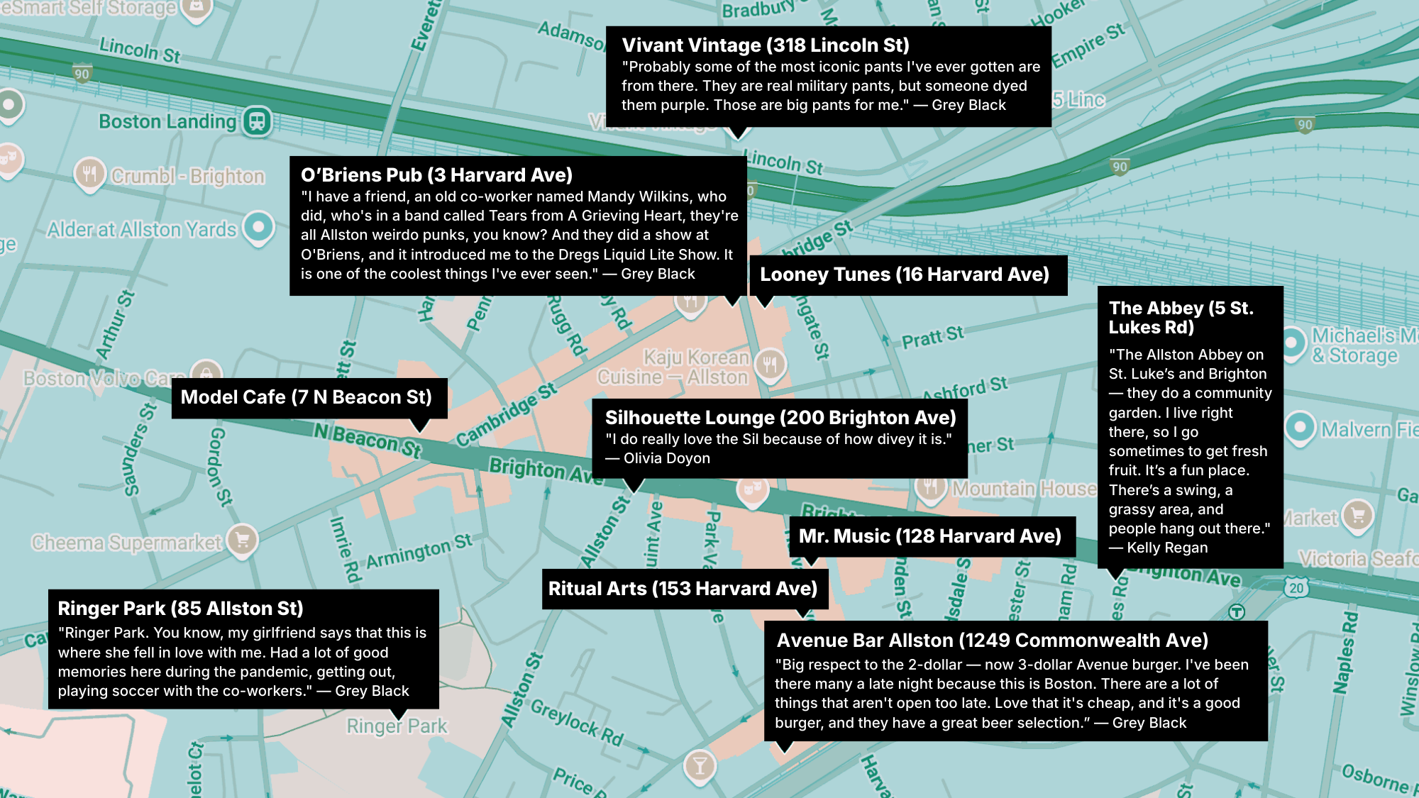 Favorite Spots, In the Words of Allstonians